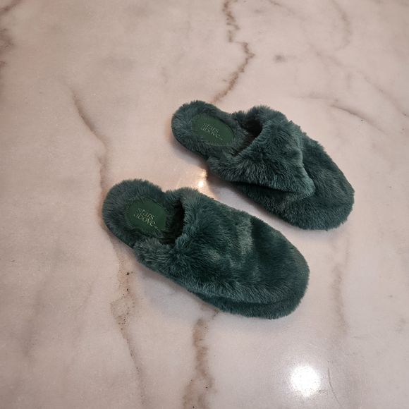 Stars Above Plush Green Slippers - Picture 1 of 7